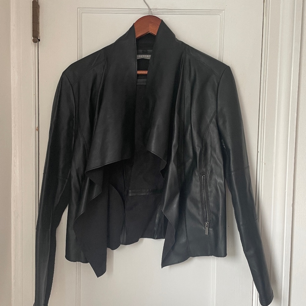 Medium Draped Open-Front Leather Jacket
